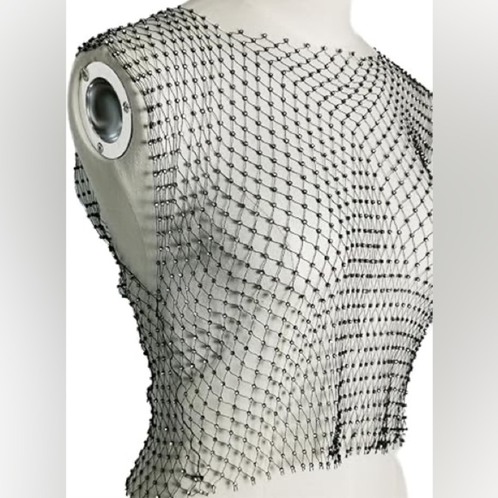 G by Guess Black and Silver Mesh Crop Top